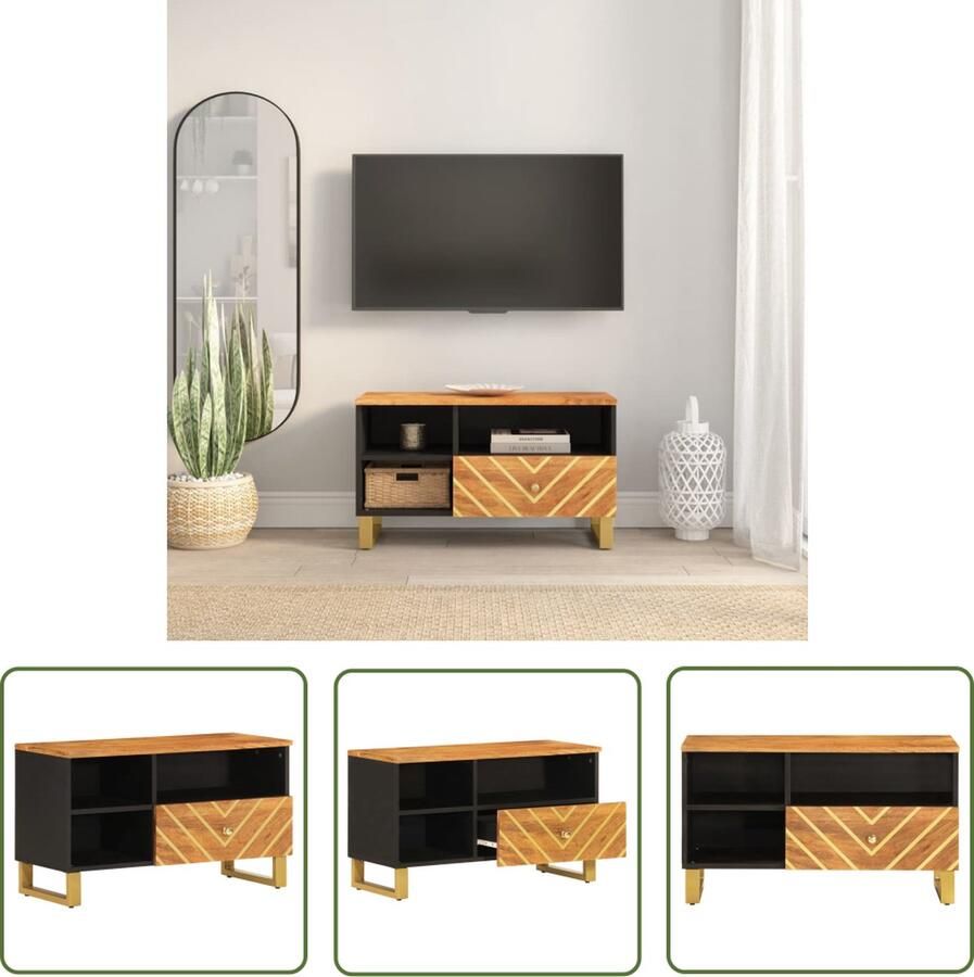 The Living Store Televisiekast Industrial 80 x 33.5 x 46 cm Massief mangohout Bruin Televisie Kast Tv Meubel Industriële Tv Kast Houten Tv Kast Mangohouten Tv Kast