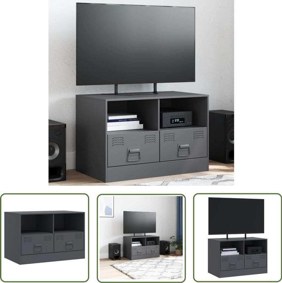 The Living Store Tv-meubel 67x39x44 cm staal antracietkleurig Televisiekast Tv-meubel Antraciet Staal Koudgewalst Staal