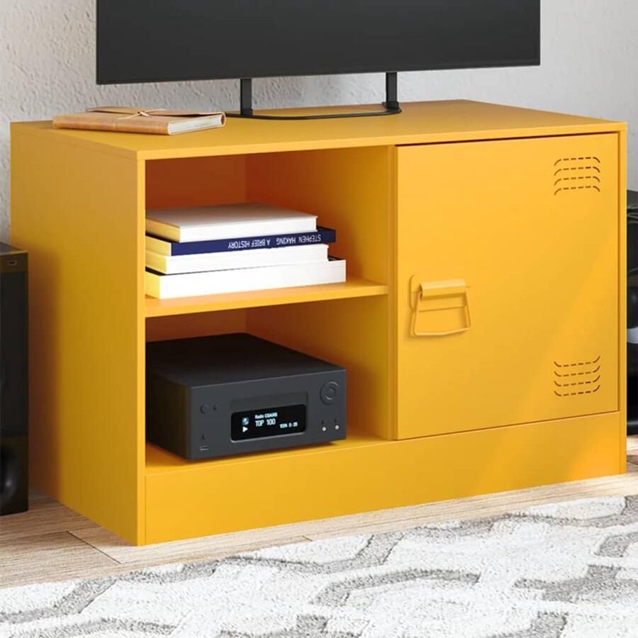The Living Store Televisiekast Mustard 67 x 39 x 44 cm Koudgewalst Staal Robuust design veel opbergruimte en praktische handgreep