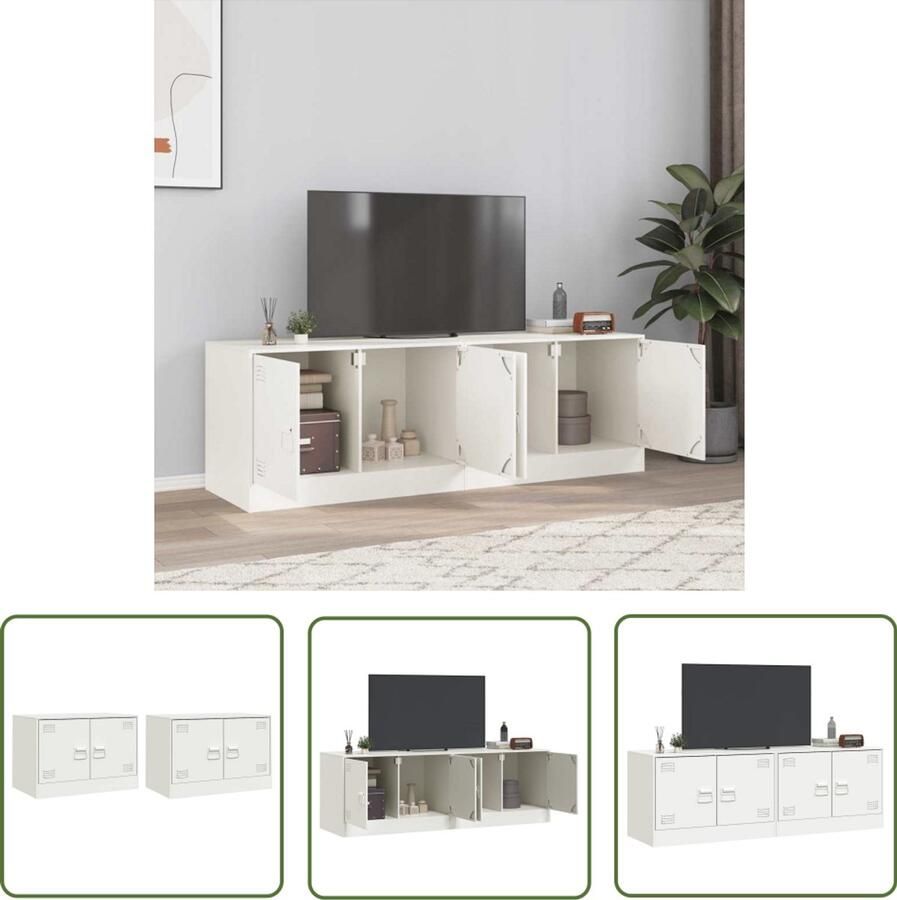 The Living Store Tv-meubelen 2 st 67x39x44 cm staal wit Televisiekast Tv Meubel Salontafel Witte Tv Kast Staal Tv Kast