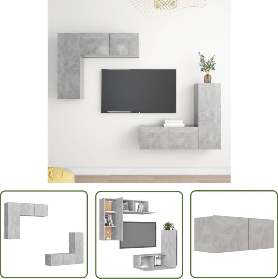 The Living Store Televisiemeubelset Betongrijs 2x 80x30x30 cm + 2x 30.5x30x90 cm Montage vereist Televisiescherm Tv-meubel Wandmontage Tv-kast Salontafel - Foto 2