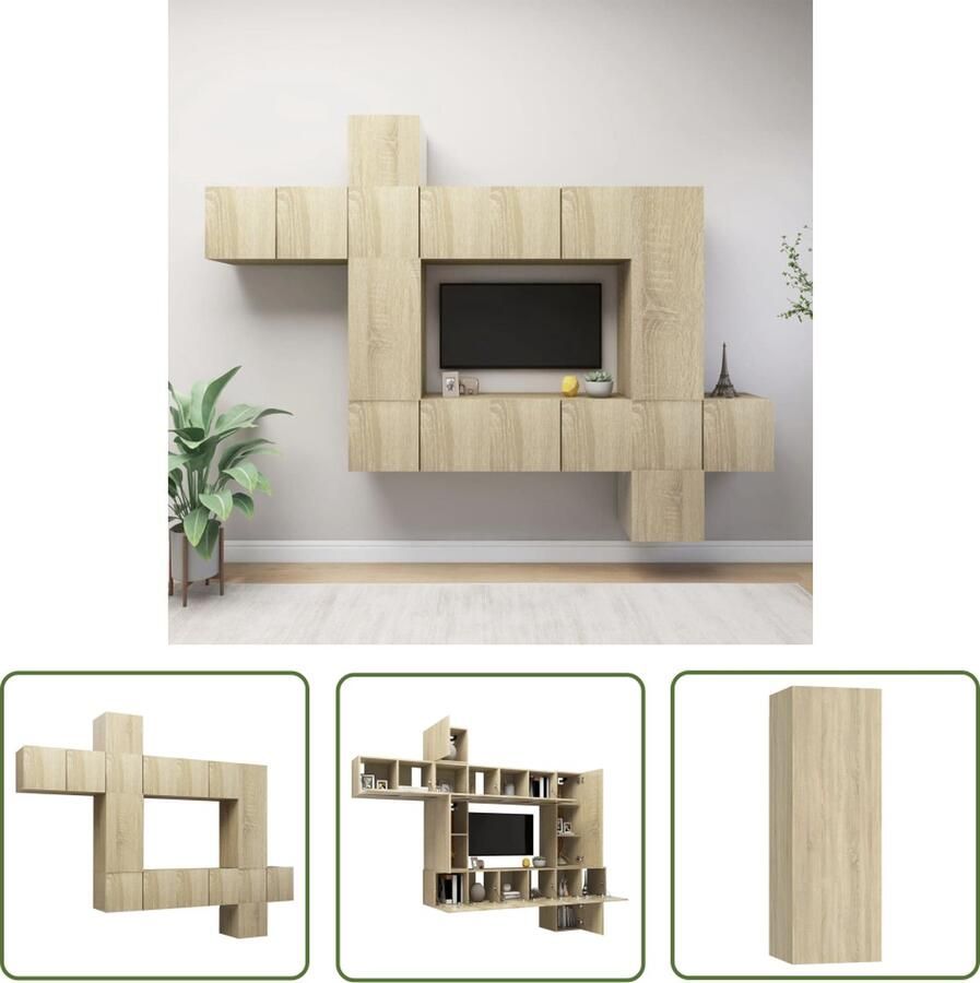 The Living Store Hangende TV-meubelset Spaanplaat Sonoma eiken TV-kasten 30.5 x 30 x 30 cm 60 x 30 x 30 cm 30.5 x 30 x 60 cm 30.5 x 30 x 90 cm (B x D x H) Tv Kast Tv Meubel Wandmontage Tv Houten Tv Kast Tv Kastenset - Foto 2
