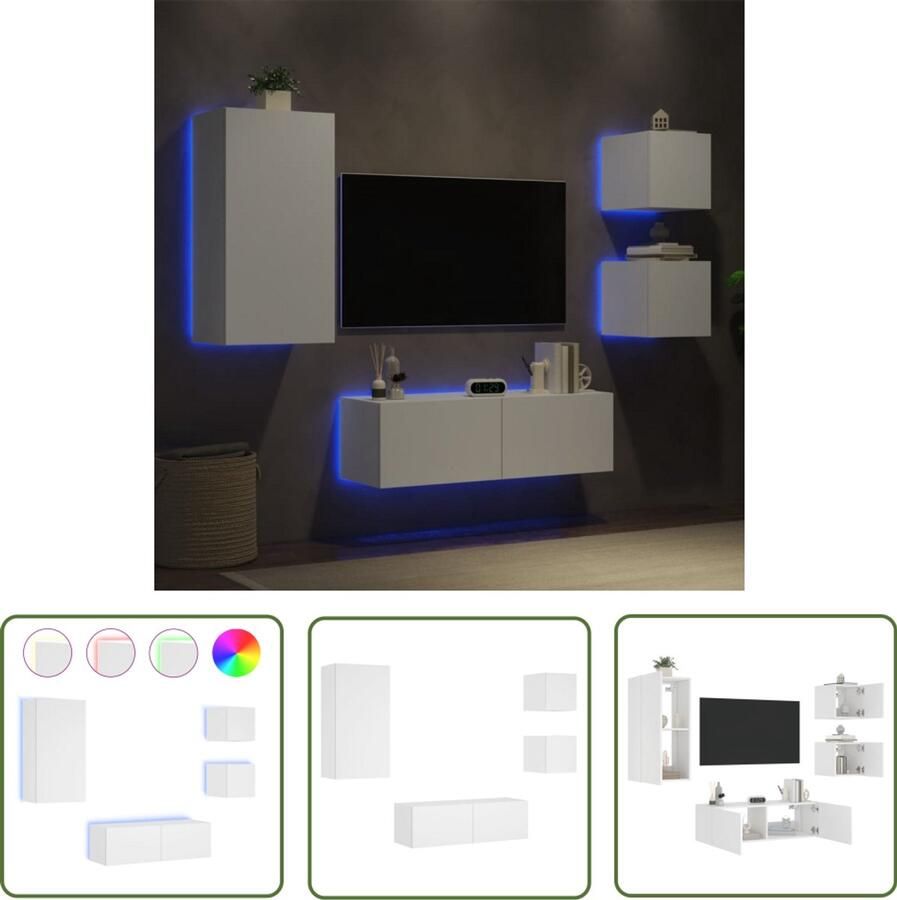 The Living Store 4-delige tv-wandmeubelset met LED-verlichting wit Tv-wandmeubel Tv-wandmeubels Zwevend Tv-meubel Tv-wandmeubel - Foto 2