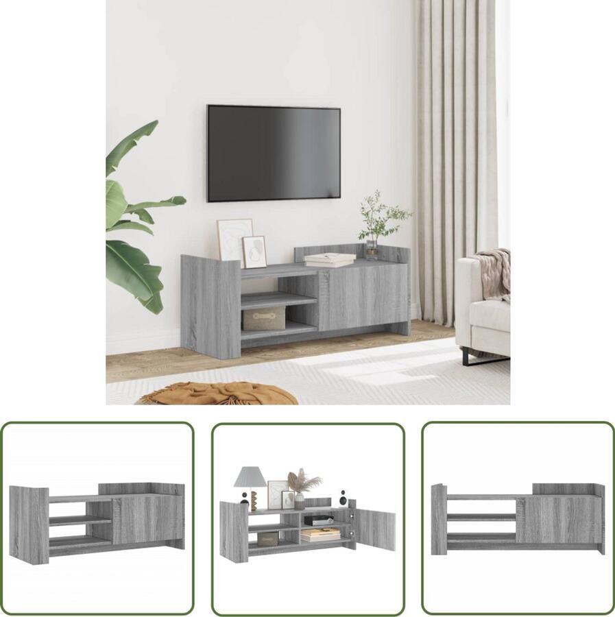 The Living Store Tv-meubel 100x35x40 cm bewerkt hout grijs sonoma eikenkleurig Tv Kast Tv Meubel Salontafel Houten Tv Kast Grijze Tv Kast