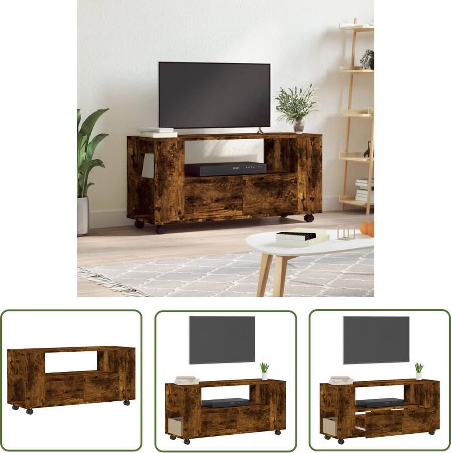 The Living Store Tv meubel Gerookt eiken 102 x 34.5 x 43 cm Duurzaam hout Veel opbergruimte Tv Kast Tv Meubel Hifi Meubel Houten Tv Kast Bruine Tv Kast - Foto 2