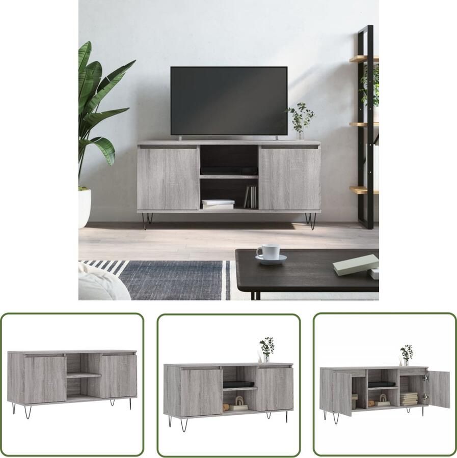 The Living Store Tv-meubel 104x35x50 cm bewerkt hout grijs sonoma eikenkleurig Tv Kast Tv Meubel Houten Tv Stand Grijze Tv Kast Sonoma Eiken - Foto 2