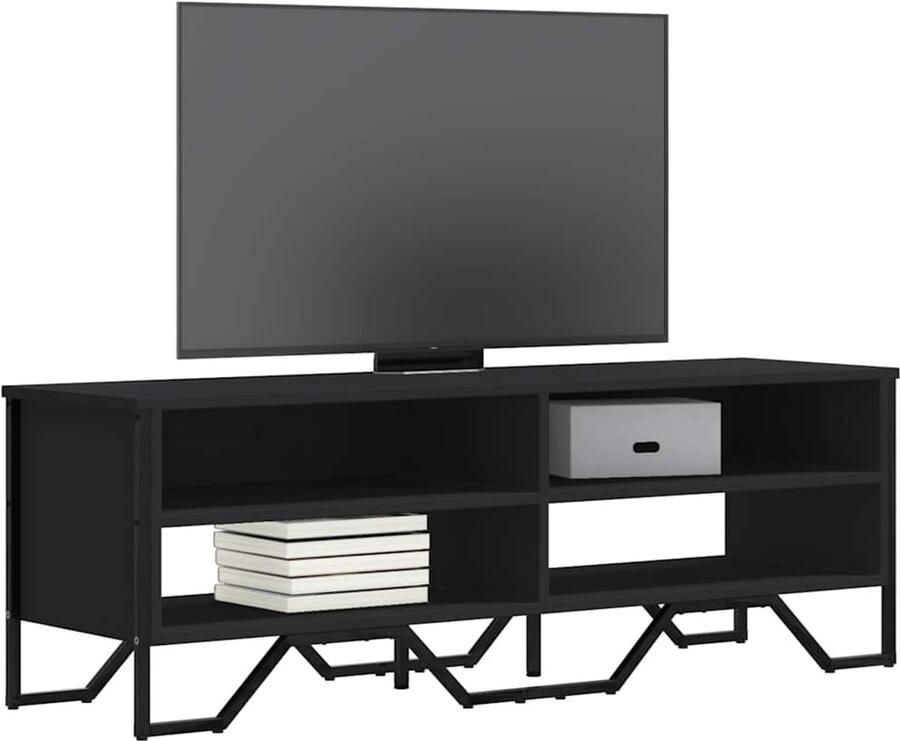 The Living Store Tv-meubel 122x34x41 cm bewerkt hout zwart Tv Kast Tv Meubel Houten Tv Kast Zwarte Tv Kast Opbergkast - Foto 2