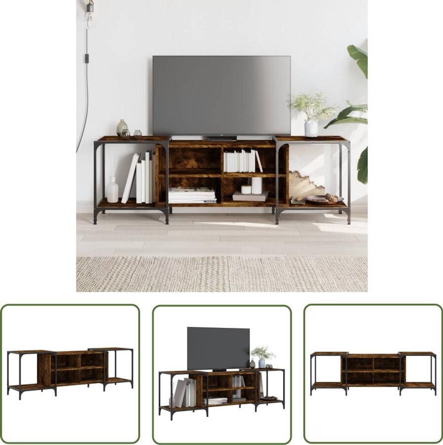 The Living Store Tv-meubel 153x37x50 cm bewerkt hout gerookt eikenkleurig Tv Kast Tv Meubel Houten Tv Kast Bruine Tv Kast Industrieel Tv Meubel