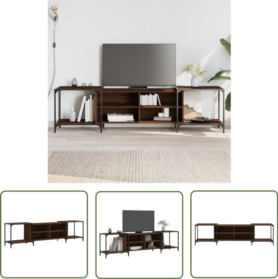 The Living Store Tv-meubel 203x37x50 cm bewerkt hout bruin eikenkleur Tv Kast Tv Meubel Houten Tv Kast Bruin Eiken Media Kast