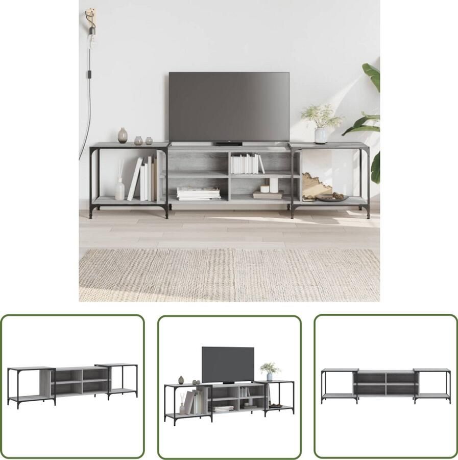 The Living Store Tv-meubel 203x37x50 cm bewerkt hout grijs sonoma eikenkleurig Tv Kast Tv Meubel Industrieel Tv Meubel Grijze Tv Kast Houten Tv Kast