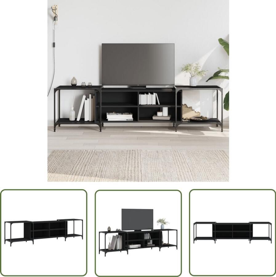 The Living Store Tv-meubel 203x37x50 cm bewerkt hout zwart Tv Kast Tv Meubel Houten Tv Kast Industriele Tv Kast Media Kast