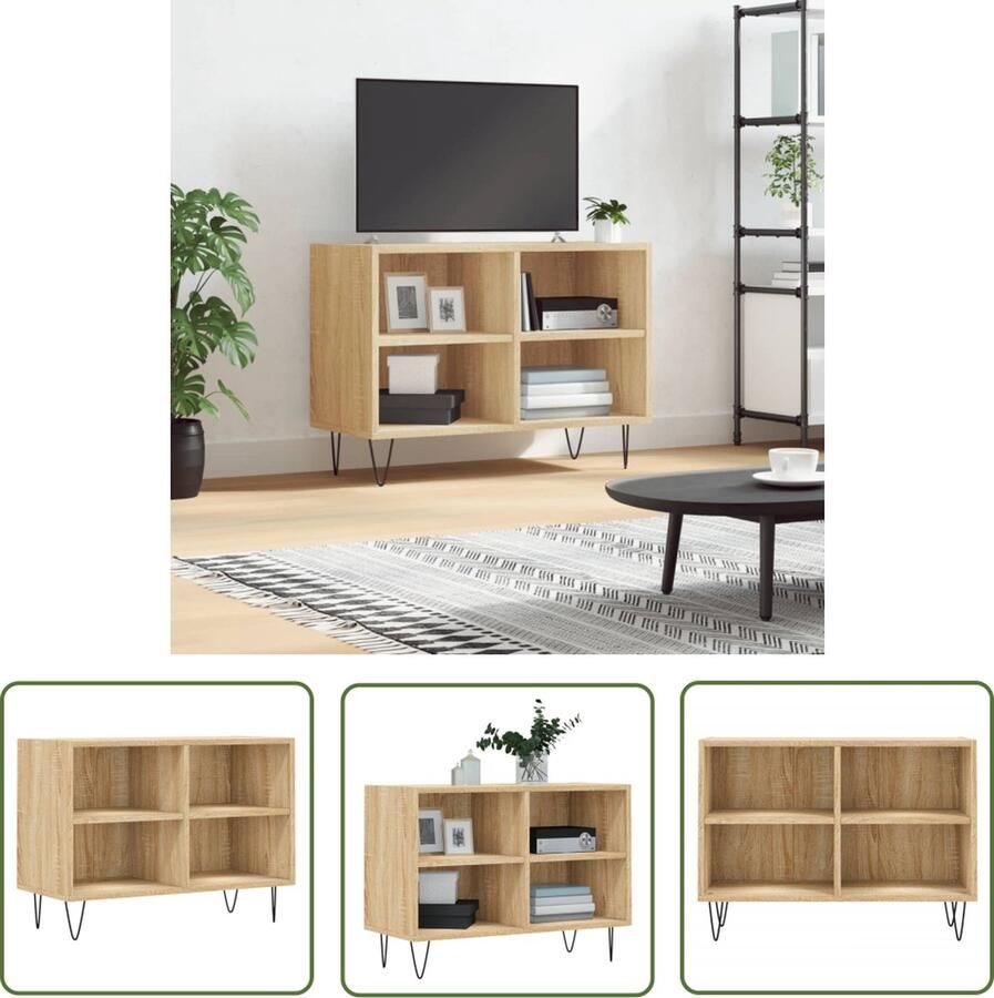 The Living Store Tv-meubel 69 5x30x50 cm bewerkt hout sonoma eikenkleurig Tv Kast Tv Meubel Houten Tv Stand Sonoma Eiken Opbergruimte - Foto 2