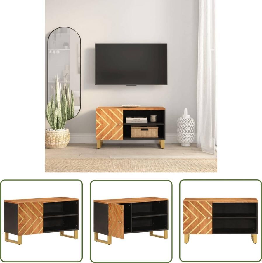 The Living Store Tv-meubel Mangohout Opbergruimte Presenteerfunctie Stevige poten Bruin Zwart 80x31.5x46cm Tv Kast Tv Meubel Mangohout Meubel Houten Tv Kast Salontafel