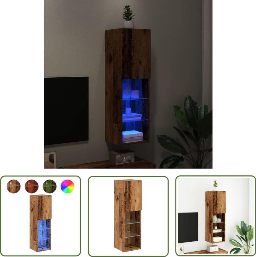 The Living Store Tv-meubel met LED-verlichting 30 5x30x102 cm oud houtkleurig Tv Kast Tv Meubel Led Tv Meubel Houten Tv Kast Vintage Tv Kast