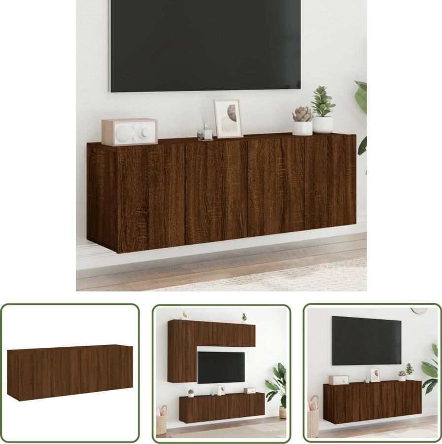 The Living Store Tv-meubels 2 st wandgemonteerd 60x30x41 cm bruin eikenkleur Tv Kast Tv Meubel Houten Tv Stand Bruine Eiken Meubilair Wandmontage