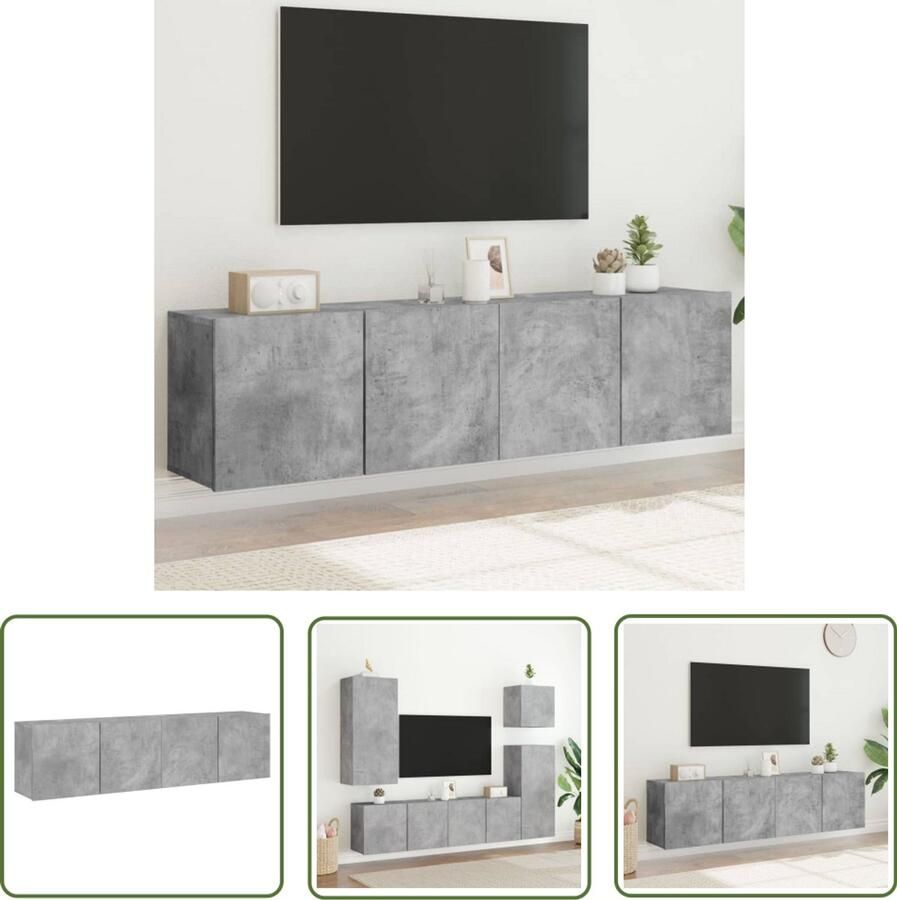 VidaXL Tv Meubel Tv Kast Tv-meubels 2 st wandgemonteerd 80x30x41 cm betongrijs Opbergkast Houten Tv Stand Grijze Tv Kast
