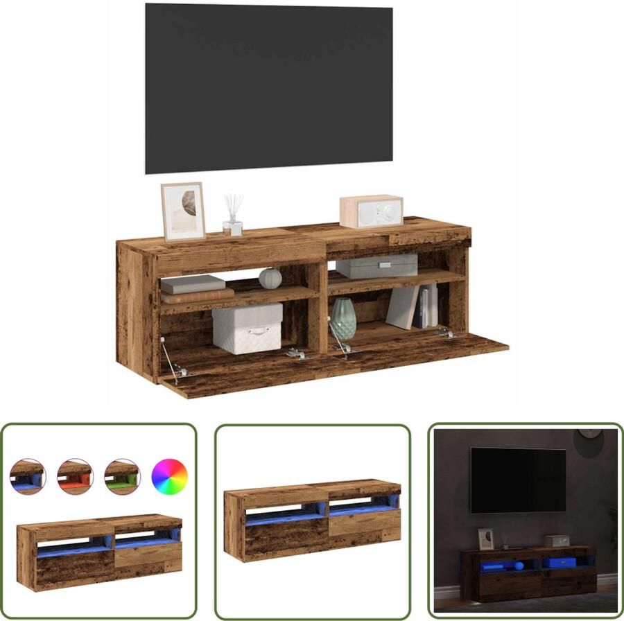 The Living Store Tv-meubels met LED-verlichting 2 st bewerkt hout oud hout Tv Kast Tv Meubel Led Verlichting Houten Tv Kast Vintage Tv Kast