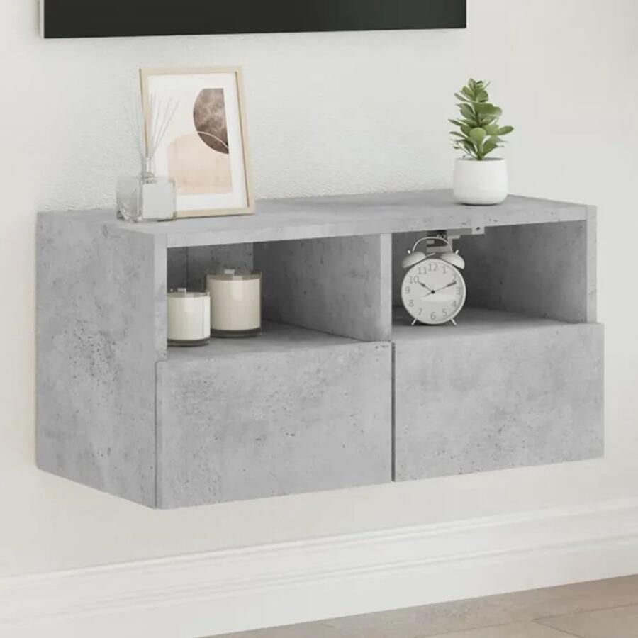 The Living Store Tv-wandmeubel 60x30x30 cm bewerkt hout betongrijs Tv-kast Tv-meubel Wandmontage Opbergruimte Beton Grijs