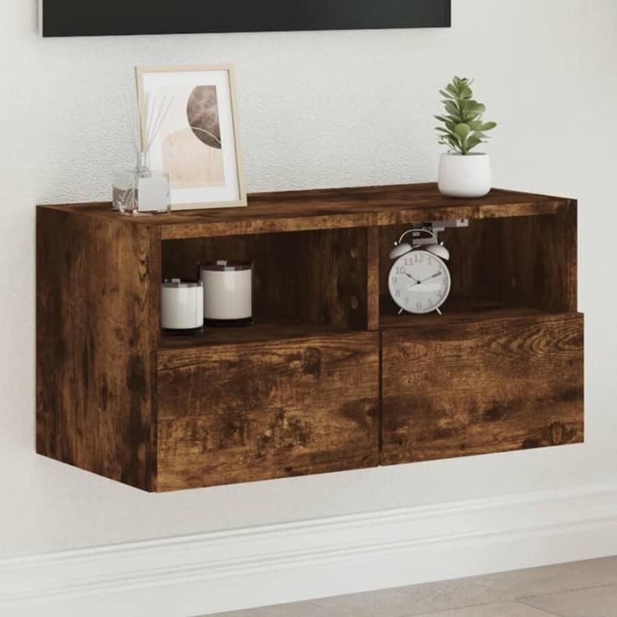 The Living Store Tv-wandmeubel 60x30x30 cm bewerkt hout gerookt eikenkleurig Tv-kast Tv-meubel Wandmontage Zwevend Tv-meubel Houten Tv-standaard