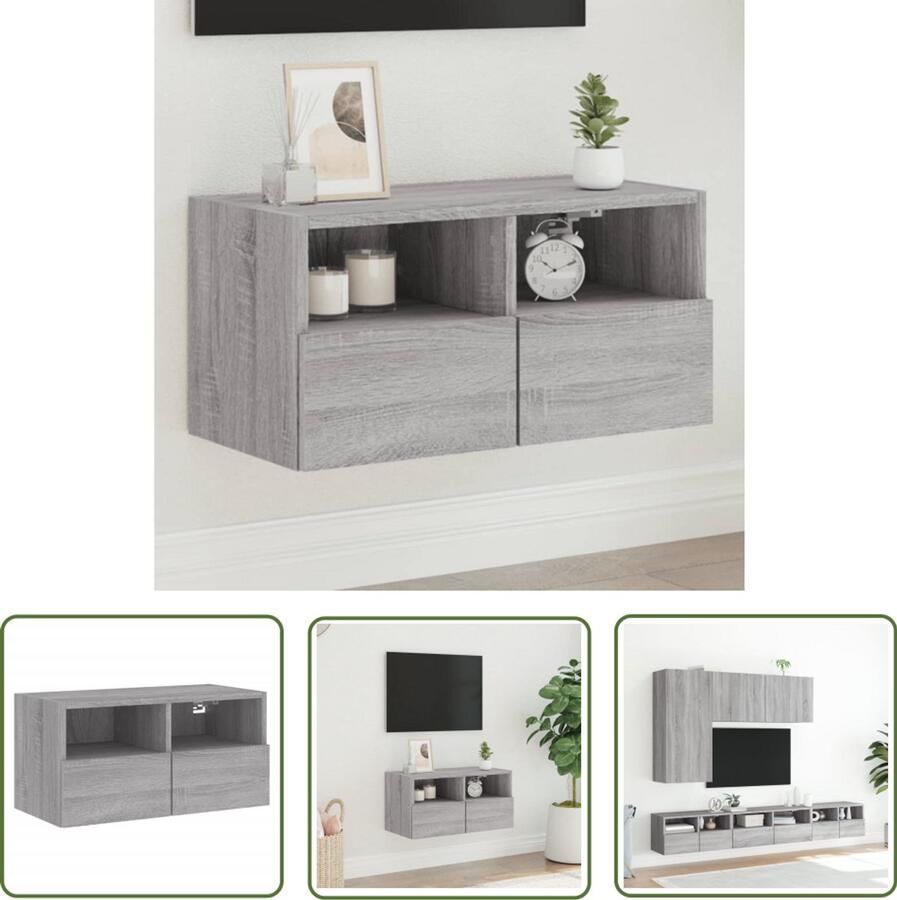 The Living Store Tv-wandmeubel 60x30x30 cm bewerkt hout grijs sonoma eikenkleur Tv-kast Tv-meubel Wandmontage Opbergruimte Houten Kast