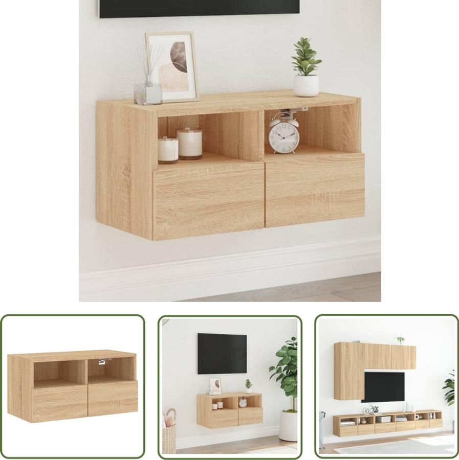 The Living Store Tv-wandmeubel 60x30x30 cm bewerkt hout sonoma eikenkleurig Tv-kast Tv-meubel Wandmontage Sonoma Eiken Houten Kast