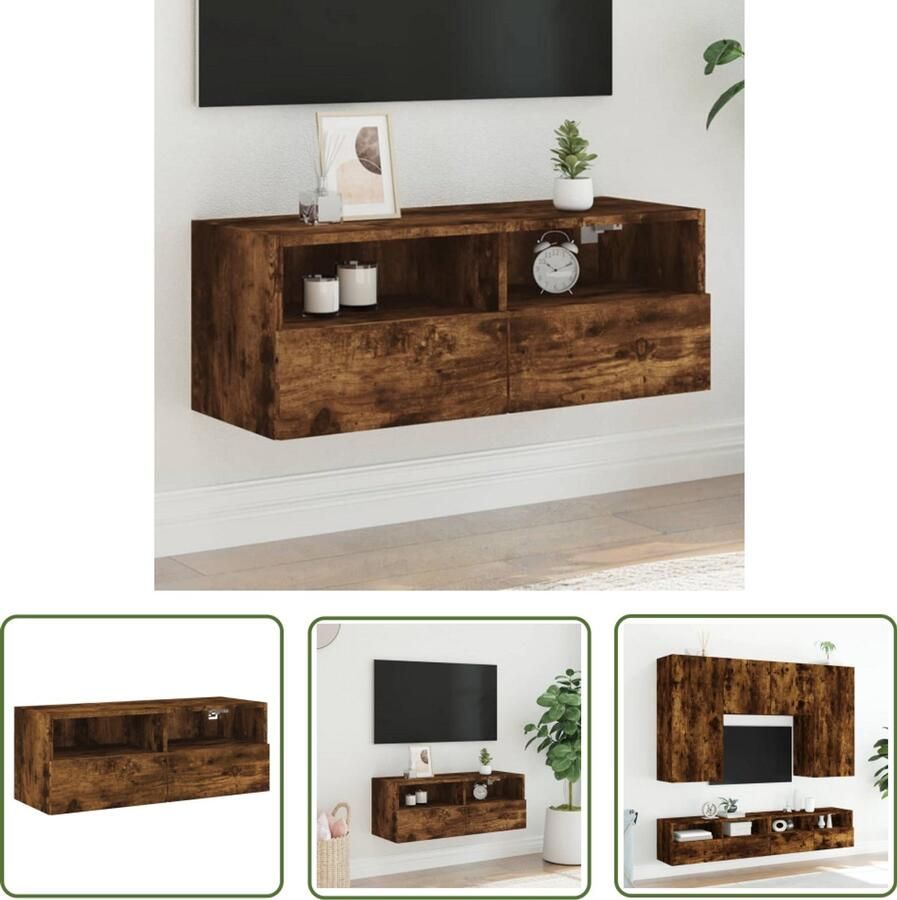 The Living Store Tv-wandmeubel 80x30x30 cm bewerkt hout gerookt eikenkleurig Tv-kast Tv-meubel Wandmontage Zwevend Tv-meubel Houten Tv-standaard