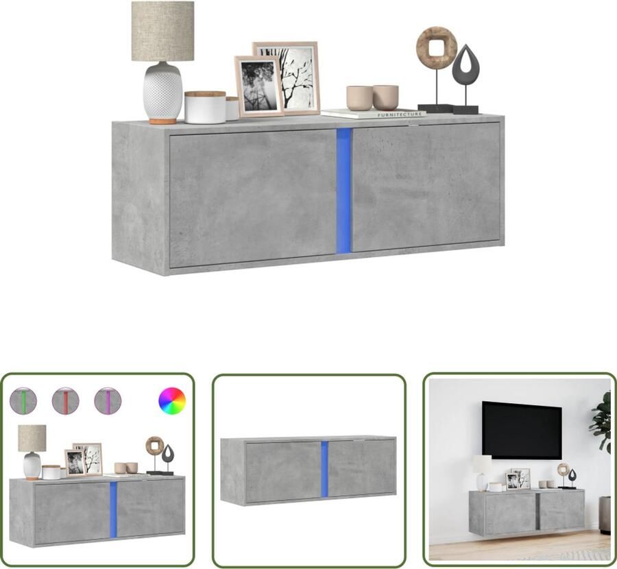 VidaXL TV Meubel TV Kast Tv-wandmeubel met LED-verlichting 100x31x35 cm betongrijs Wandmontage Led Verlichting Betongrijs