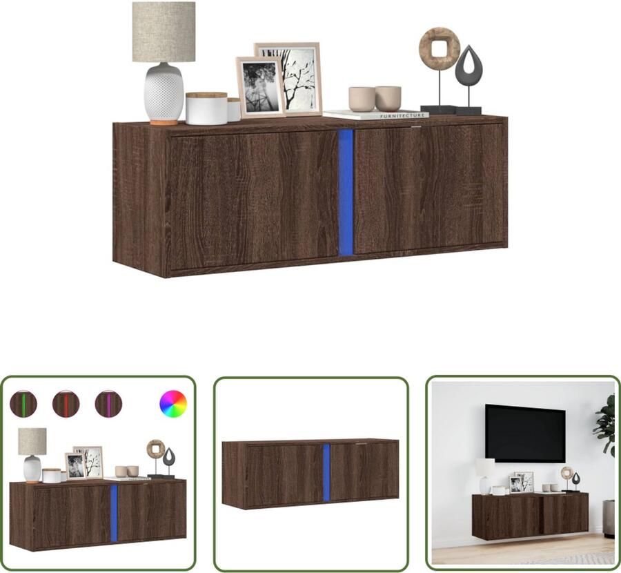 VidaXL Tv Meubel Tv Kast Tv-wandmeubel met LED-verlichting 100x31x35 cm bruin eikenkleur Wandmontage Led Verlichting Opbergruimte