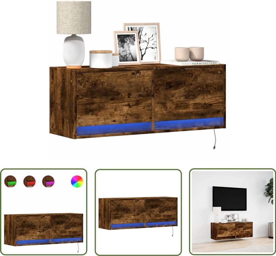 VidaXL Tv Meubel Tv Kast Tv-wandmeubel met LED-verlichting 100x31x35 cm gerookt eiken Wandmontage Led Verlichting Houten Tv Kast