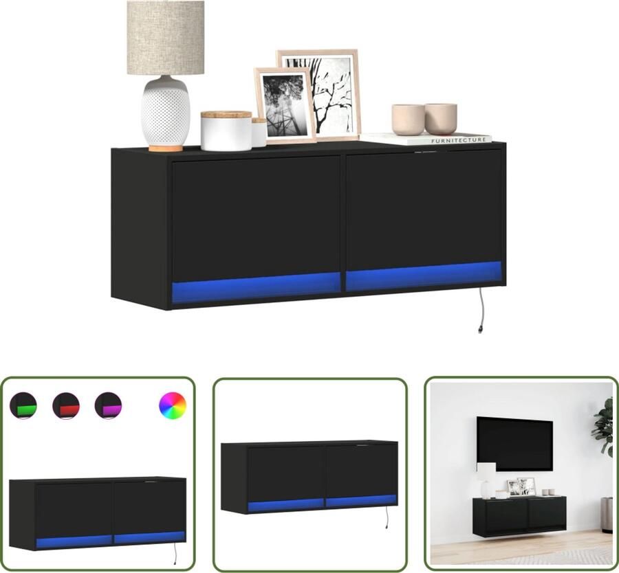 VidaXL Tv Meubel Tv Kast Tv-wandmeubel met LED-verlichting 100x31x35 cm zwart Wandmontage Led Verlichting Opbergruimte