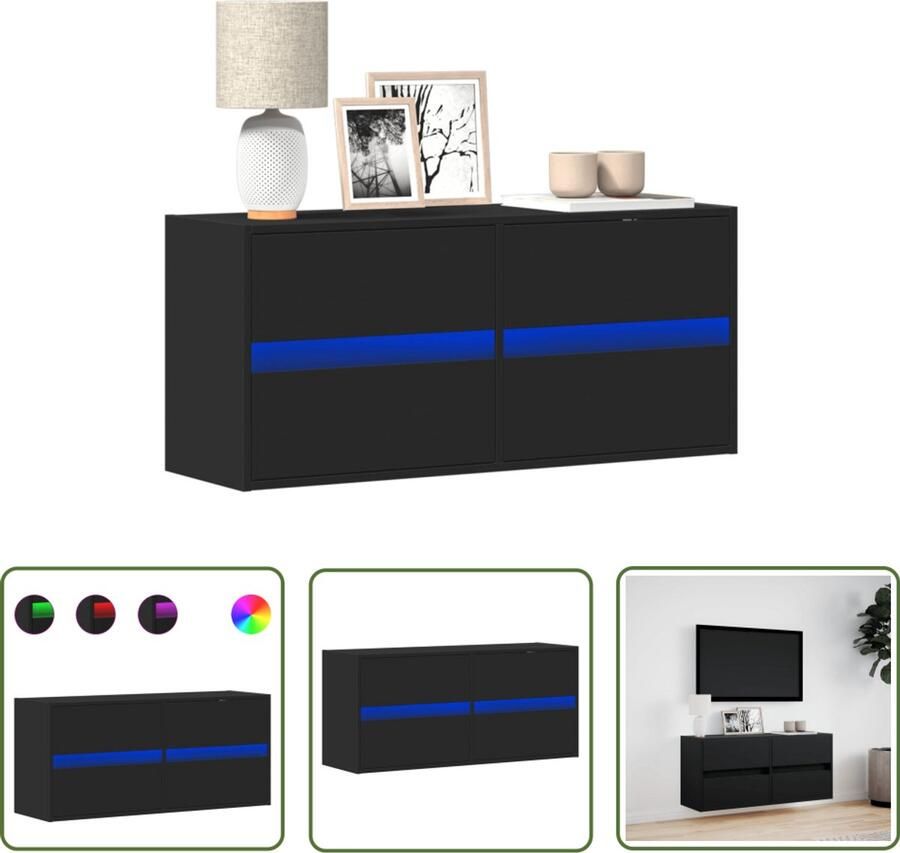 VidaXL Tv-wandmeubel met LED-verlichting 100x31x45 cm zwart Tv Kast Tv Meubel Wandmontage Led Verlichting Opbergruimte