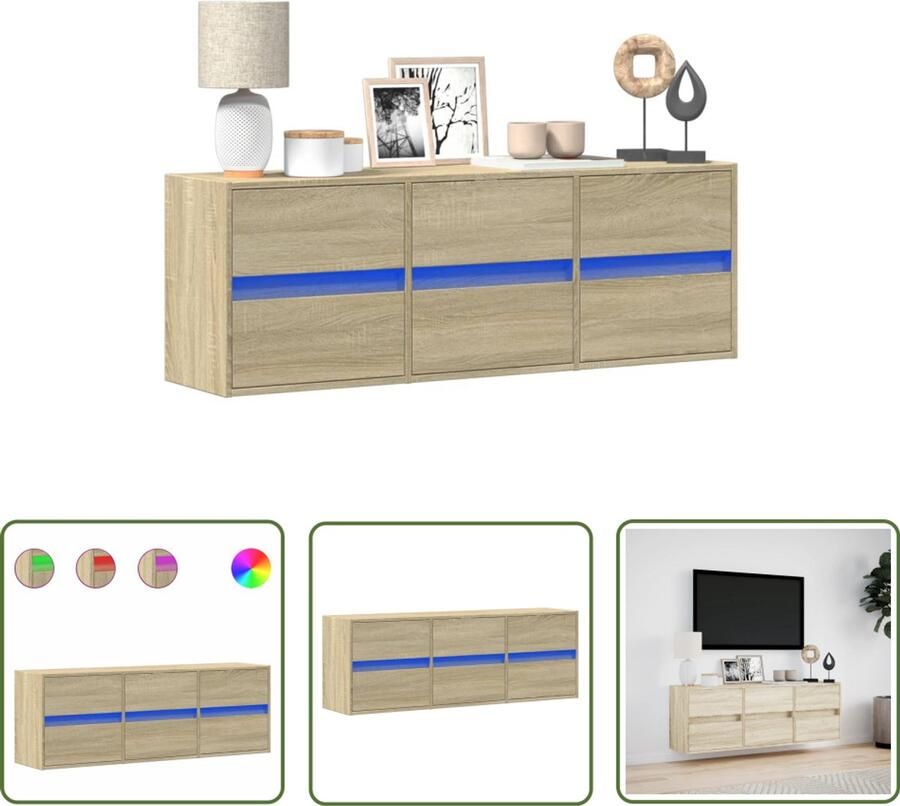 VidaXL Tv Meubel Tv Kast Tv-wandmeubel met LED-verlichting 130x31x45 cm sonoma eiken Salontafel Led Verlichting Sonoma Eiken