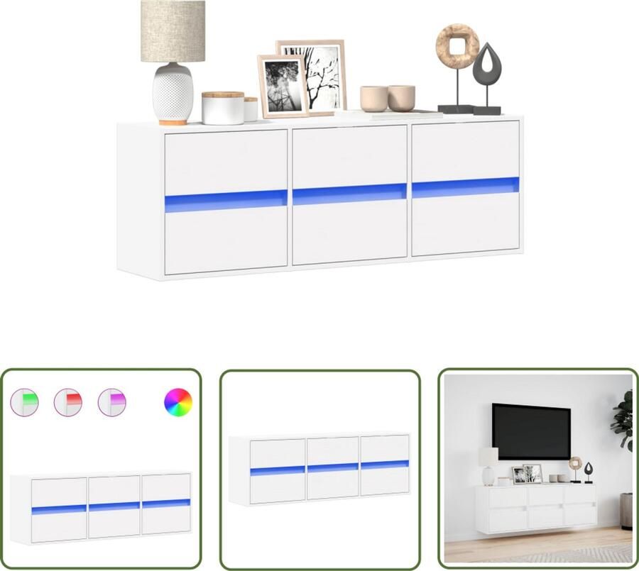 VidaXL Tv Meubel Tv Kast Tv-wandmeubel met LED-verlichting 130x31x45 cm wit Wandmontage Led Verlichting Opbergruimte