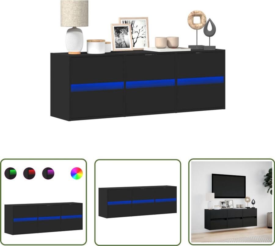 VidaXL Tv Meubel Tv Kast Tv-wandmeubel met LED-verlichting 130x31x45 cm zwart Led Verlichting Wandmontage Opbergruimte