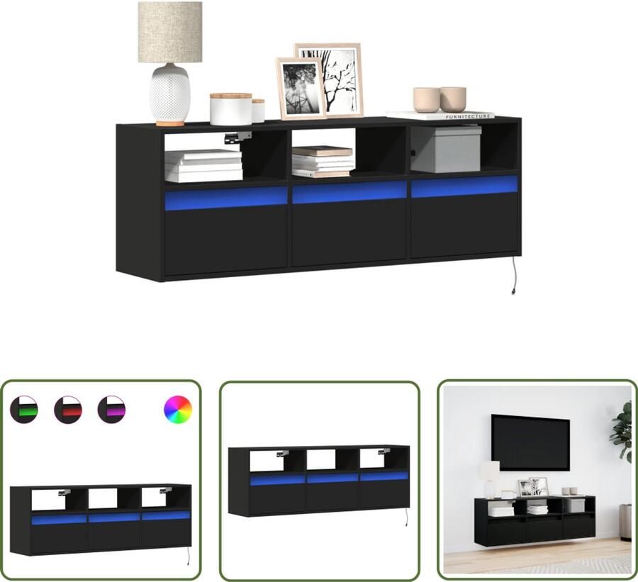 VidaXL Tv Meubel Tv Kast Tv-wandmeubel met LED-verlichting 130x31x45 cm zwart Wandmontage Led Verlichting Opbergruimte