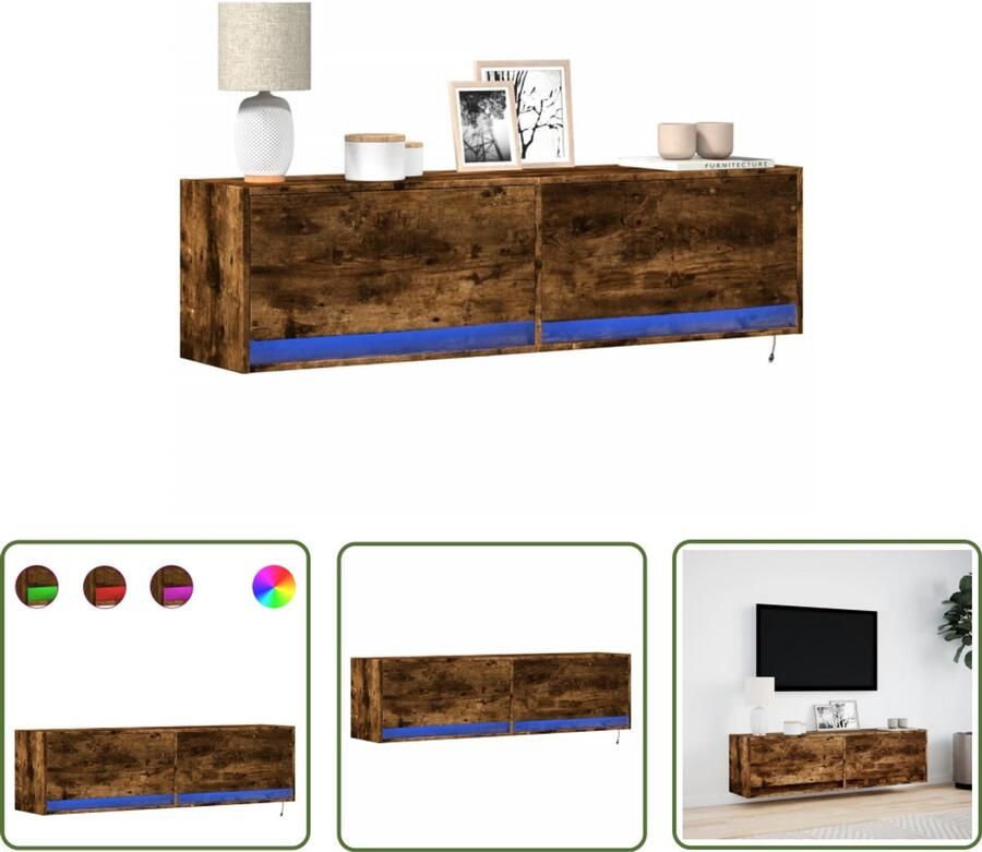 VidaXL Tv Meubel Tv Kast Tv-wandmeubel met LED-verlichting 140x31x38 cm gerookt eiken Wandmontage Led Verlichting Opbergruimte