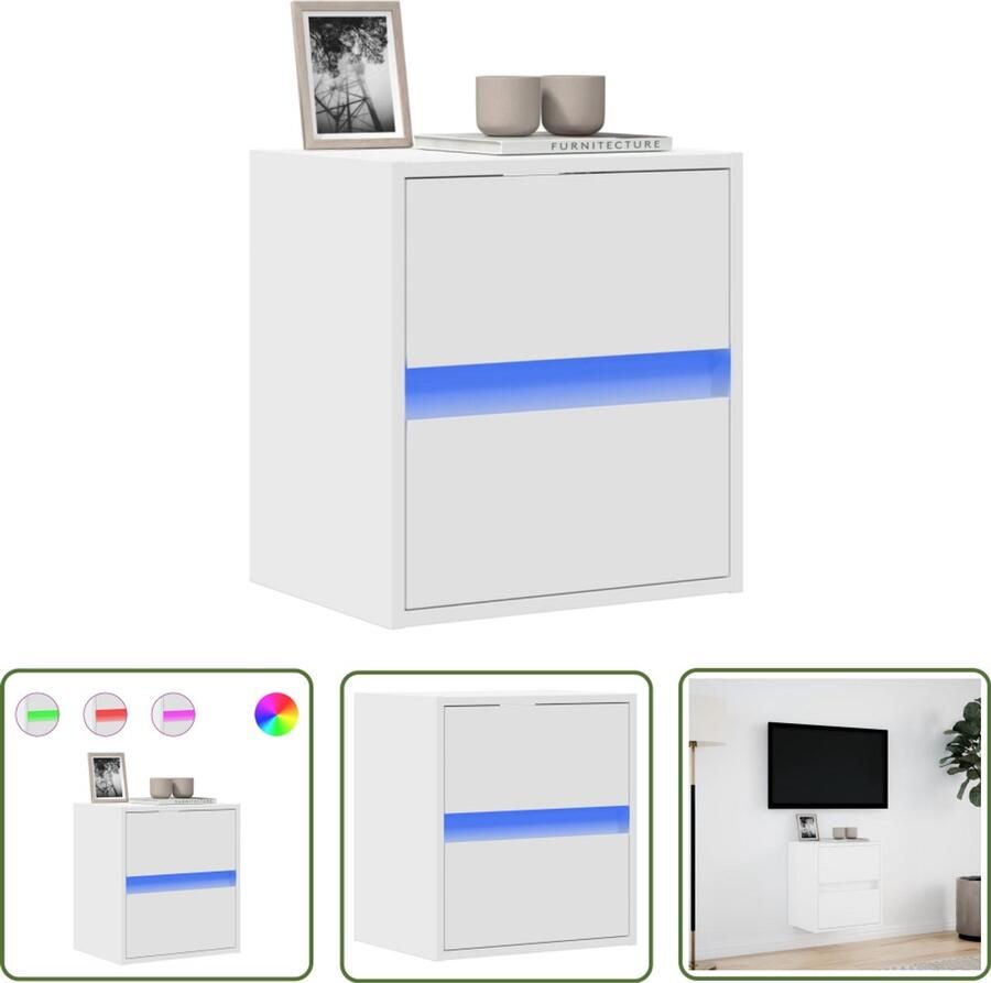 VidaXL Tv Meubel Tv Kast Tv-wandmeubel met LED-verlichting 41x31x45 cm wit Wandmontage Led Verlichting Opbergruimte