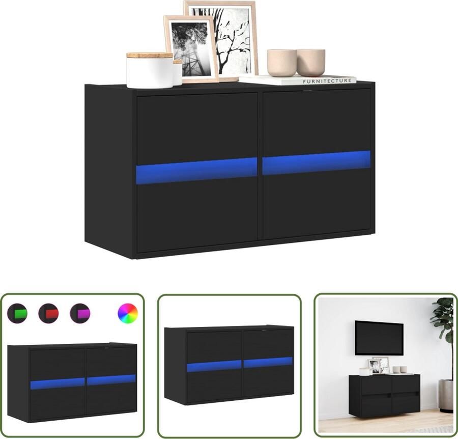 VidaXL Tv Meubel Tv Kast Tv-wandmeubel met LED-verlichting 80x31x45 cm zwart Wandmontage Led Verlichting Opbergruimte