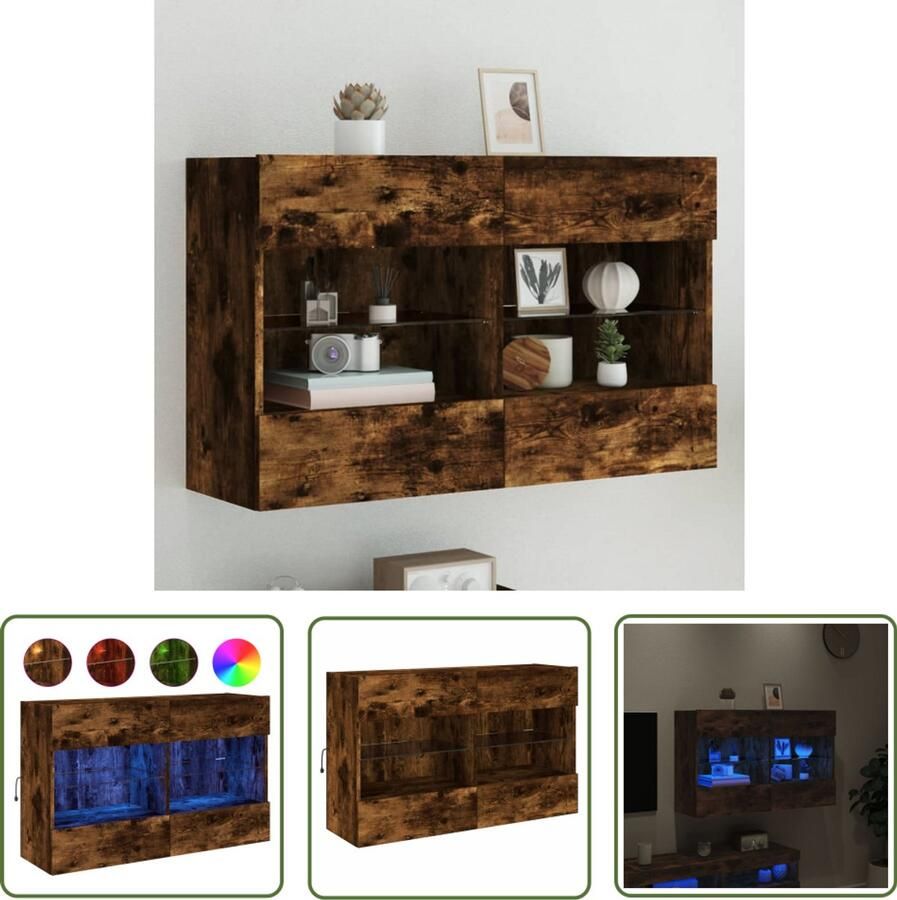 The Living Store Tv-wandmeubel met LED-verlichting 98 5x30x60 5 cm gerookt eiken Tv Kast Tv Meubel Led Tv Meubel Houten Tv Kast Rustieke Tv Kast