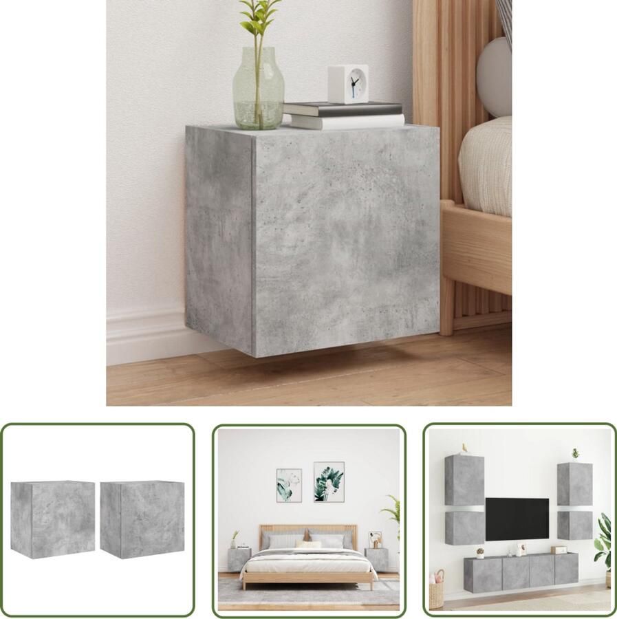 The Living Store Tv-wandmeubels 2 st 40 5x30x40 cm bewerkt hout betongrijs Tv-wandmeubel Tv-wandmeubels Zwevend Tv-meubel Tv-wandmeubel