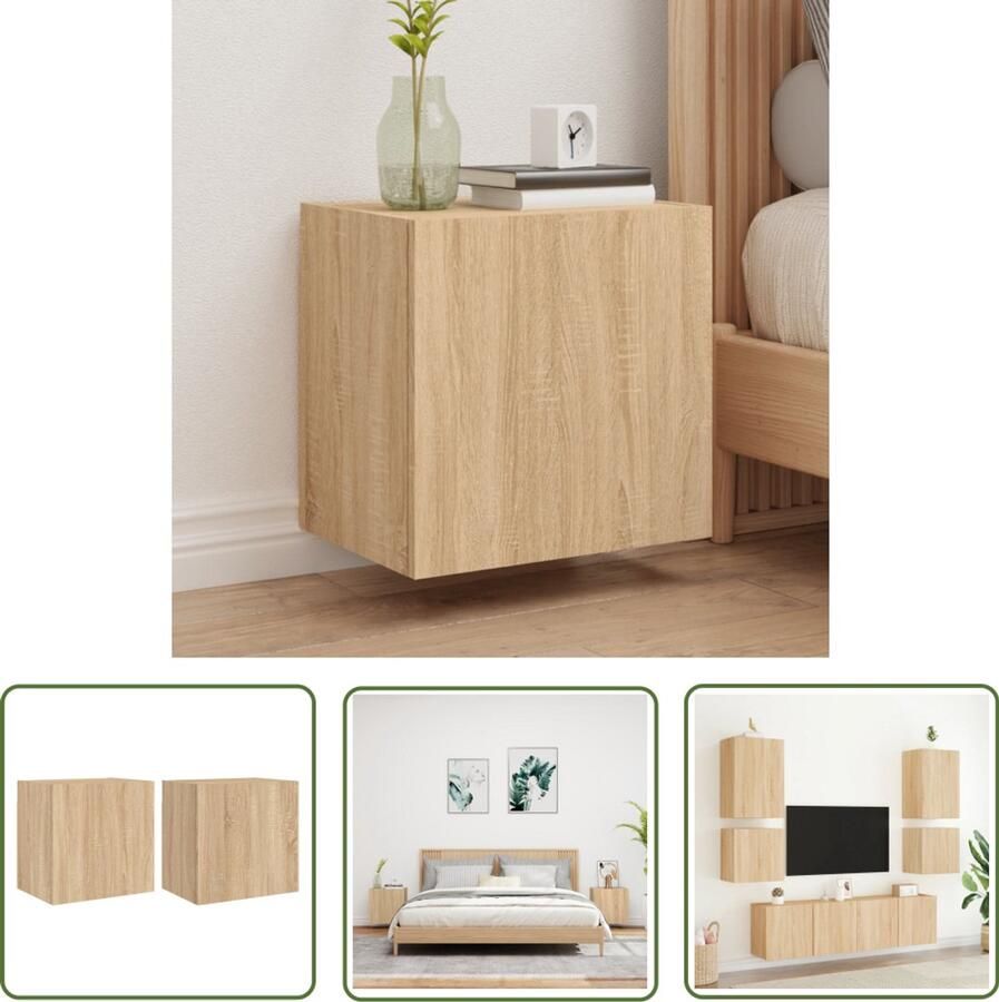 The Living Store Tv-wandmeubels 2 st 40 5x30x40 cm hout sonoma eikenkleurig Tv-wandmeubel Tv-wandmeubels Zwevend Tv-meubel Tv-wandmeubel