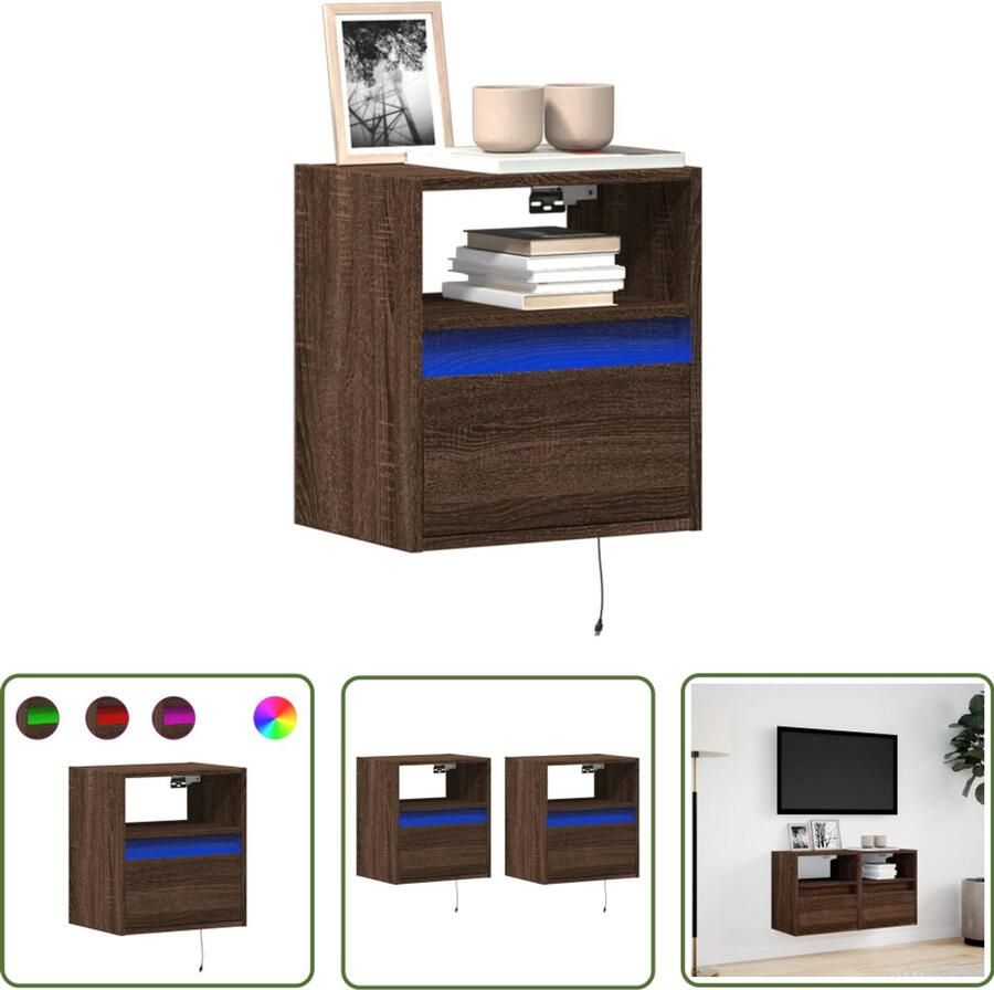 VidaXL Tv Meubel Tv Kast Tv-wandmeubels met LED 2 st 41x31x45 cm bruin eikenkleurig Wandmontage Led Verlichting Bruine Eiken Kleur