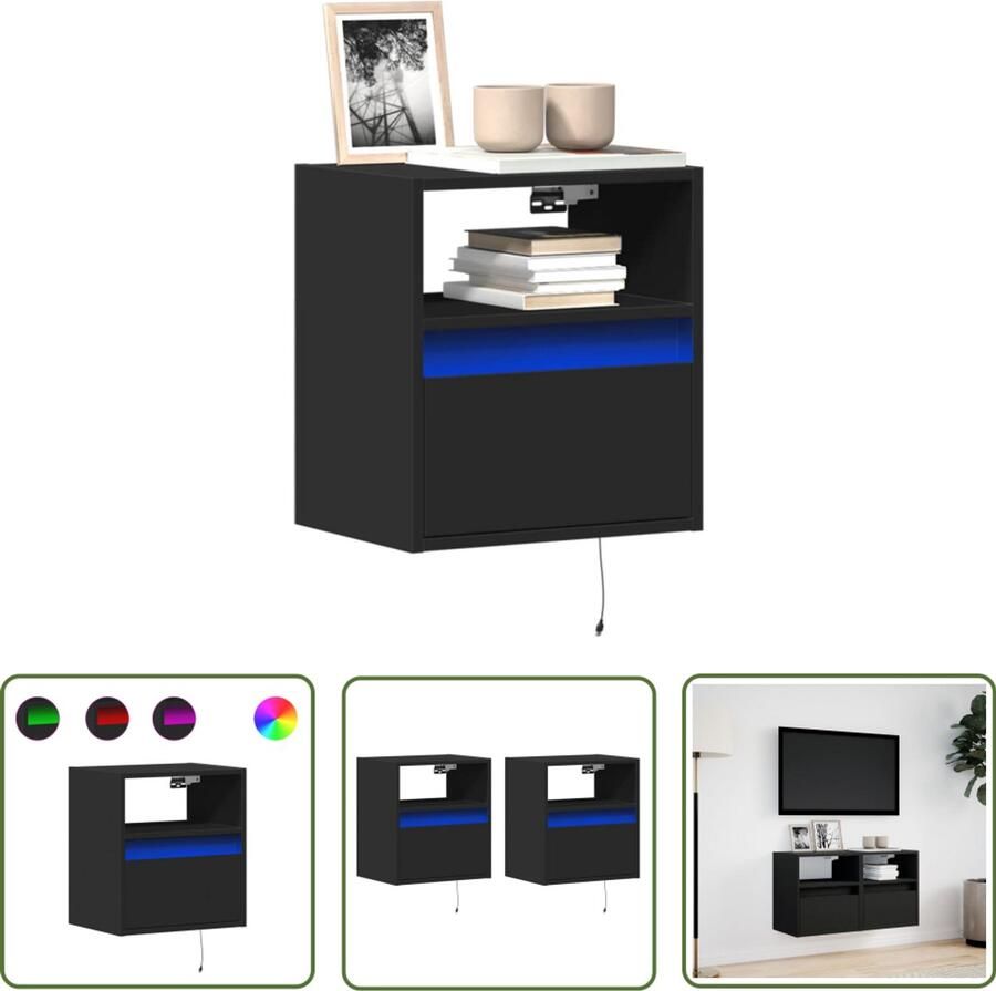 VidaXL Tv Meubel Tv Kast Tv-wandmeubels met LED-verlichting 2 st 41x31x45 cm zwart Wandmontage Led Verlichting Opbergruimte
