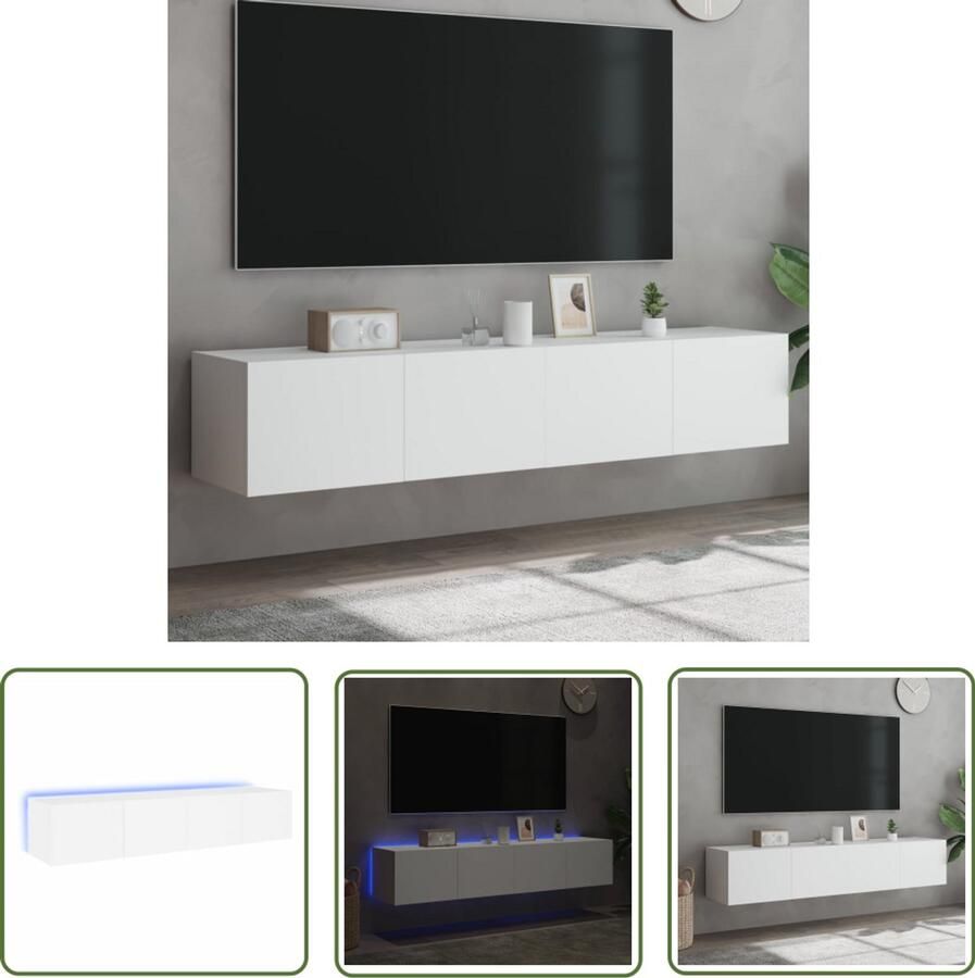 The Living Store Tv-wandmeubels met LED-verlichting 2 st 80x35x31 cm wit Tv-wandmeubel Tv-wandmeubels Zwevend Tv-meubel Tv-wandmeubel