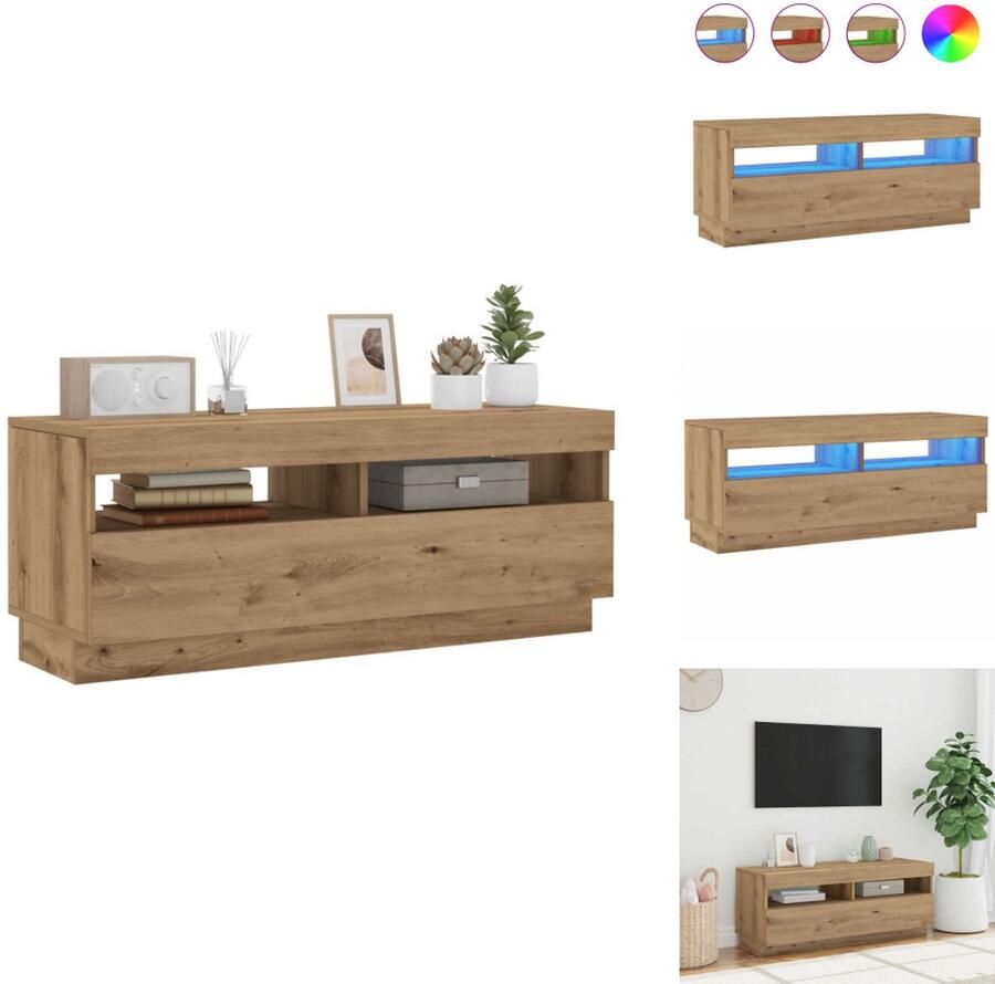 VidaXL Tv-meubel Tv-kasten -Tv-standaard Hifi-kast Tv-meubel met LED 100x35x40 cm bewerkt hout artisanaal eiken