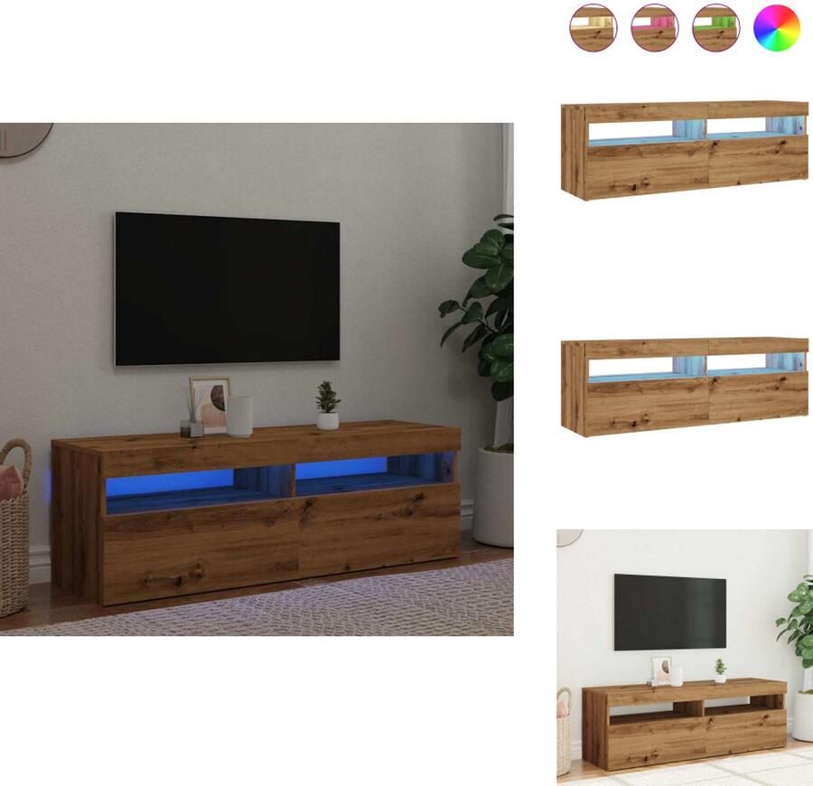 VidaXL Tv-meubel Tv-kasten -Tv-standaard Hifi-kast Tv-meubel met LED 120x35x40 cm bewerkt hout artisanaal eiken - Foto 2