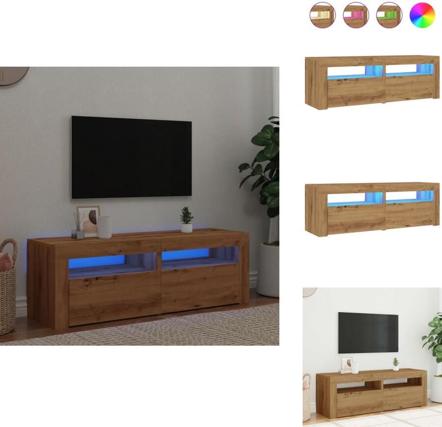 VidaXL Tv-meubel Tv-kasten -Tv-standaard Hifi-kast Tv-meubel met LED 120x35x40 cm bewerkt hout artisanaal eiken