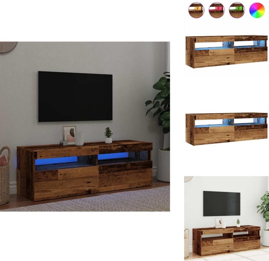 VidaXL Tv-meubel Tv-kasten -Tv-standaard Hifi-kast Tv-meubel met LED 120x35x40 cm bewerkt hout oud hout