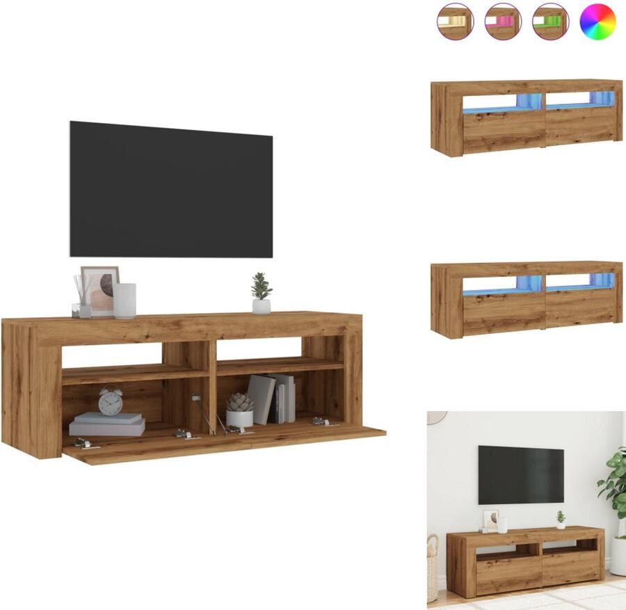 VidaXL Tv-meubel Tv-kasten -Tv-standaard Hifi-kast Tv-meubel met LED 120x35x40 cm bewerkt hout artisanaal eiken