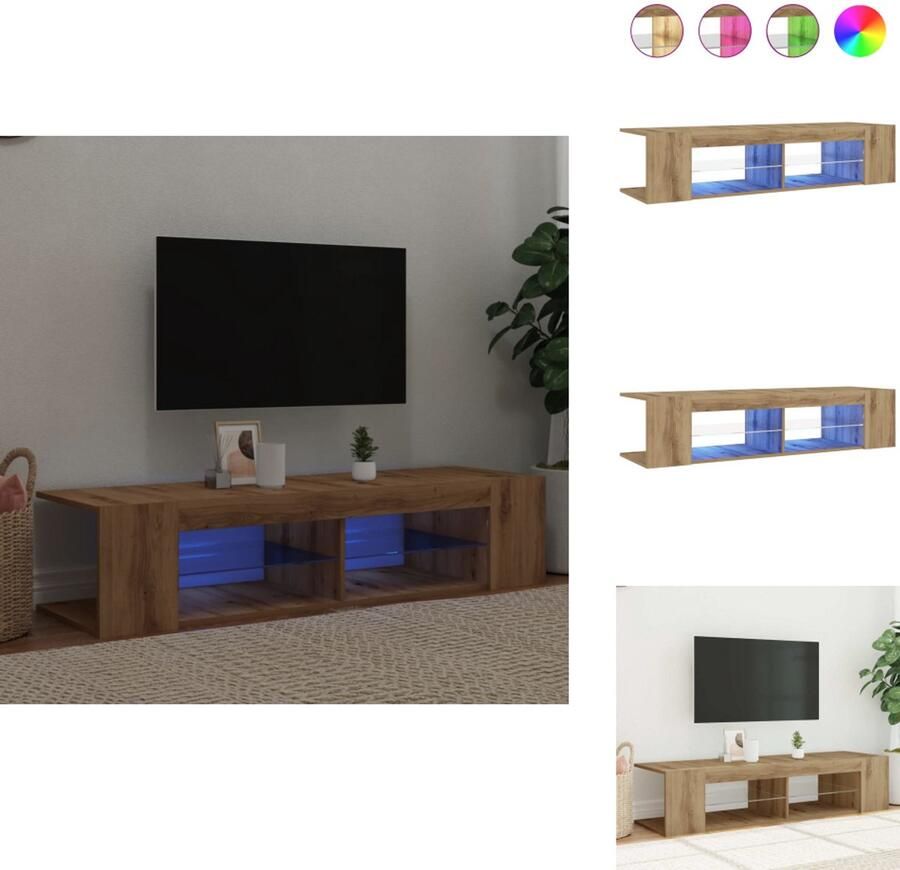 VidaXL Tv-meubel Tv-kasten -Tv-standaard Hifi-kast Tv-meubel met LED 135x39x30 cm bewerkt hout artisanaal eiken